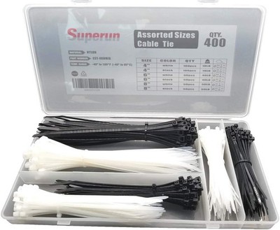 Zip Tie Kit 400 Pack Zip Ties Assorted Sizes 4 Inch 6 Inch 8 Inch Mix Pack In Bl