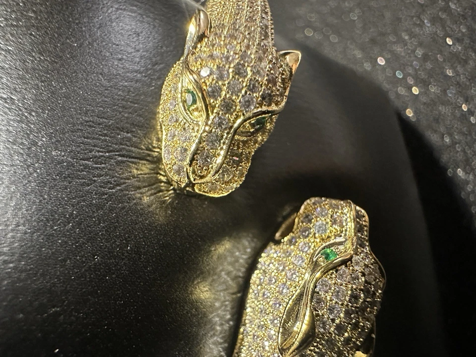 Pulsera Pantera Pulsera Moissanita Talla 7 Chapada en Oro Sobre Plata Joyería Foto 3 de 4