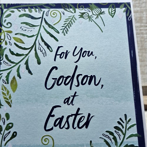 Tarjeta de felicitación de diseñador para Godson azul verde floral - Imagen 2 de 9