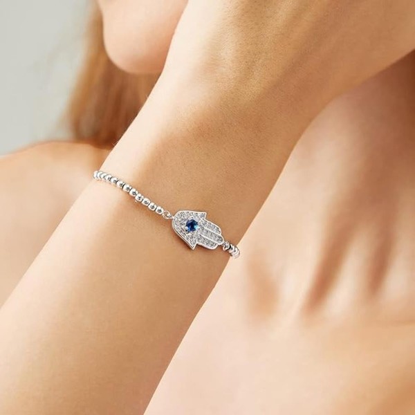 Alternate view of Hamsa Bracelet Evil Eye Bracelets,18k Gold Plated Adjustable Silver Fatima Hamsa