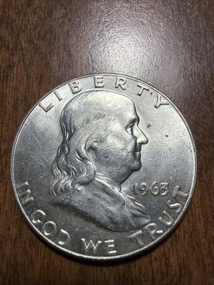 1963 UNC. Franklin Half Dollar Full Bell Lines Actual Coin. Higher grade Coin