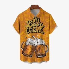 Mens Beer Time Print Casual Hawaiian Short Sleeve Shirt 2411005138