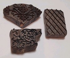 Set Of 3 Vintage Indian Wood And Metal Textile Printing Blocks