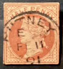 GB OLD QUEEN VICTORIA STATIONERY HALF PENNY CUT OUT RARE PUTNEY LONDON 12021123