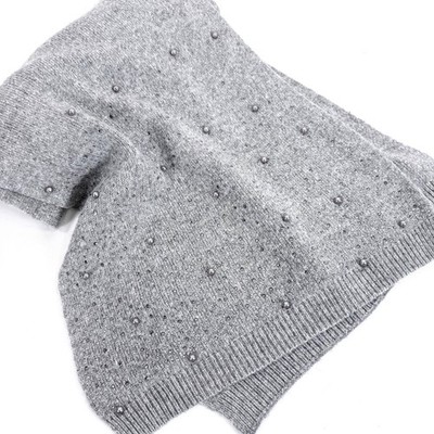 White House Black Market Cashmere Blend Gray Pearl Embellished Knit Scarf Glam