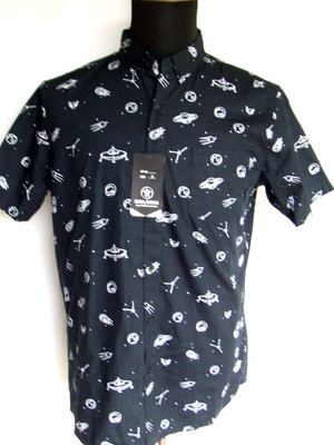 Molokai Surf Co NWT Space Theme/Sci Fi Print Button Up Cotton Shirt Men's Med.
