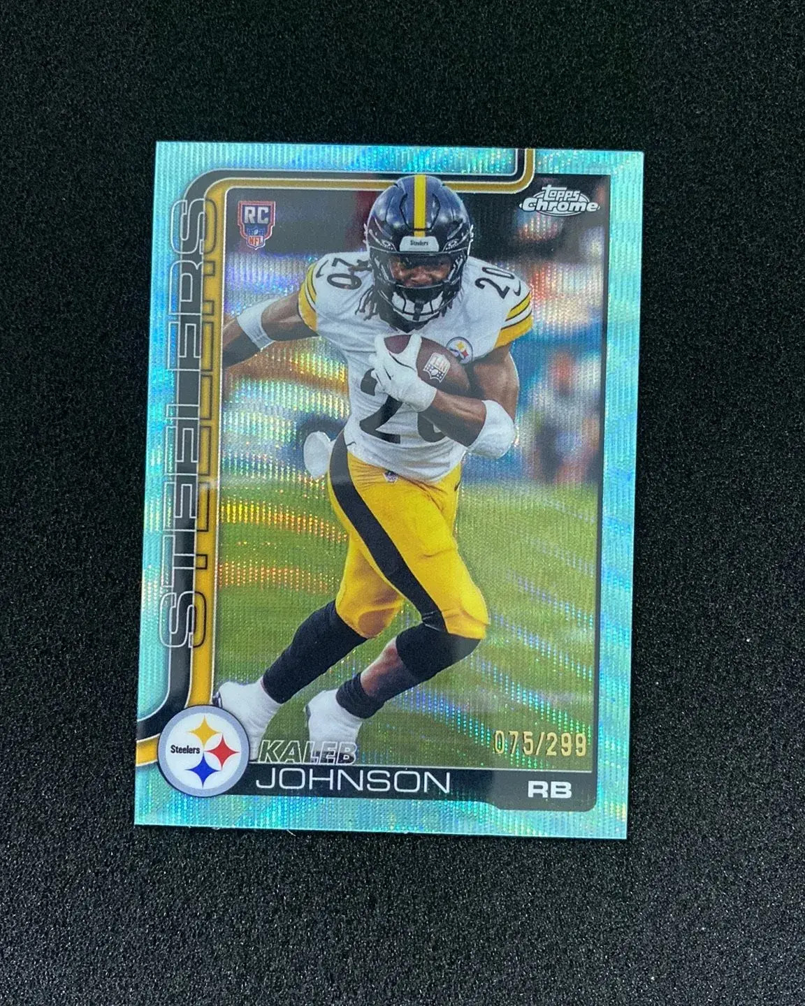 2025 Topps Chrome Aqua Wave #323 Kaleb Johnson RC Rookie 75/299 Steelers PI08