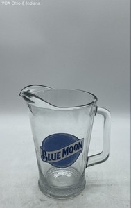 Blue Moon Brewing Co Clear Glass Beer Pitcher with Handle Blue Logo Barware