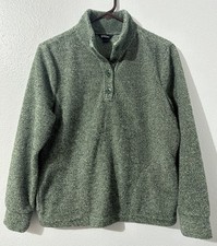 Eddie Bauer Sweater Womens S Green Mock Neck Fleece Henley Pullover Pockets