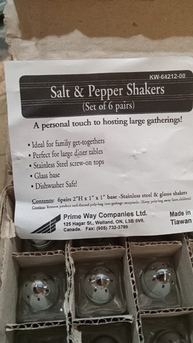 6 Pairs Primeway Companies Glass & Stainless Steel Salt & Pepper Shakers Taiwan - Picture 2 of 4