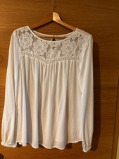 Damen Bluse Langarm Rundhals Buffalo Cremeweiss Gr.42 Mit Spitze