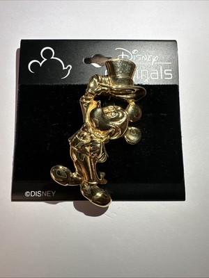 DISNEY ORIGINALS MICKEY MOUSE BRUSHED GOLDTONE PIN ON CARD 2 1/2 INCHES HEIGHT