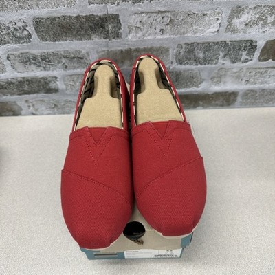 Tom s Women Classic Flat Shoe Red Loafers Canvas Size 8.5 Slip On Alpargata NWT