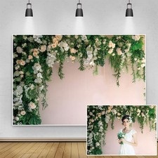 8x6 Ft Floral Wedding Backdrop Green Leaves Pink White Flowers Photography Prop