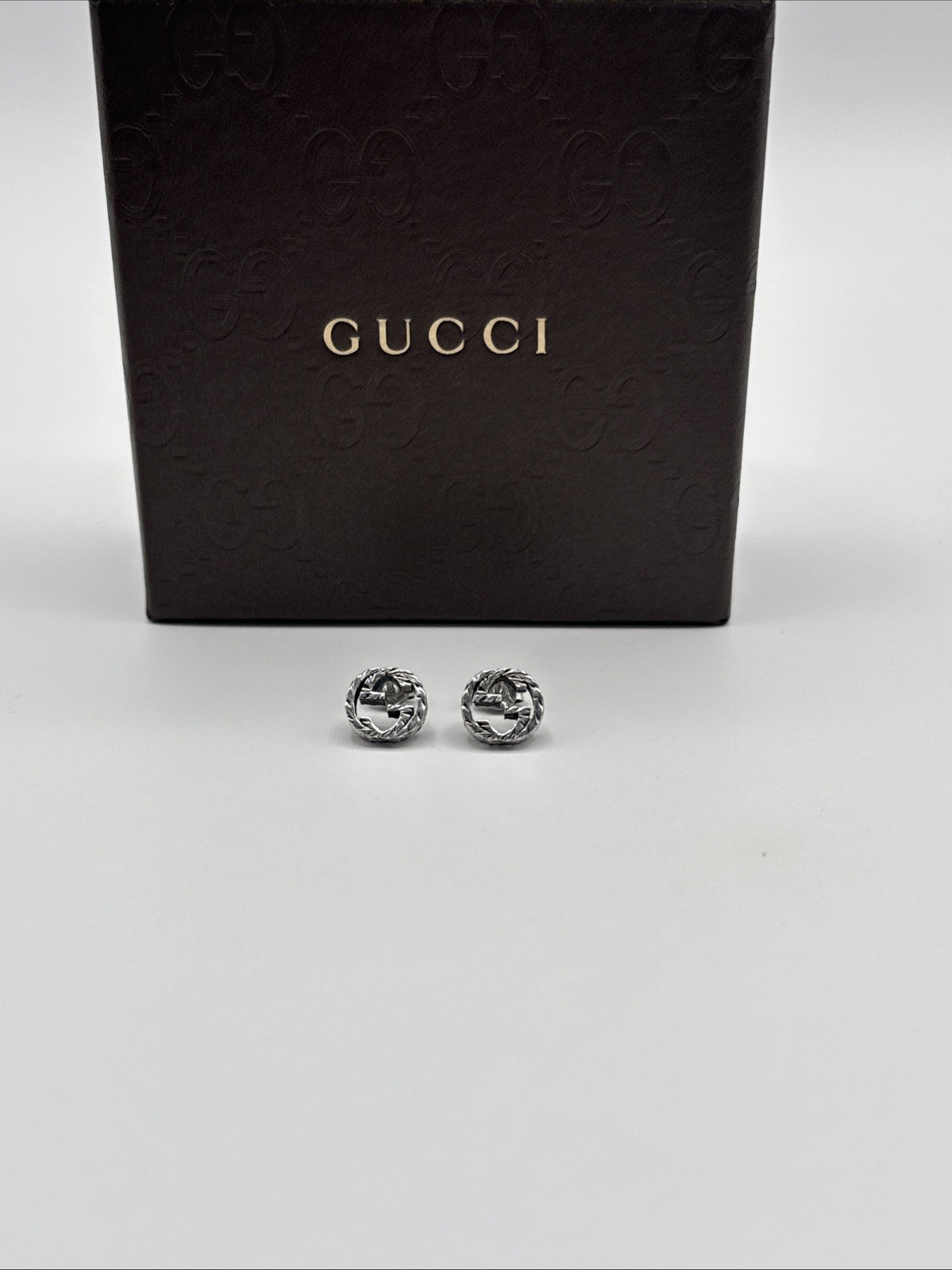 GUCCI Interlocking GG Sterling Silver Stud Earrin… - image 1