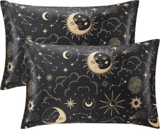 Satin Pillowcase for Hair and Skin Queen - Black Printed Silk Pillow Cases 2 Pac