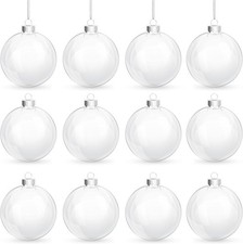 4E's Novelty Clear Plastic Ball Ornaments for Crafts Fillable - Pack of 12 Bulk,