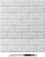  10Pcs 3D Brick Wallpaper in White, Faux Foam Brick Wall Panels Peel and St