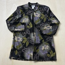Coldwater Creek Jacket Womens Medium Black Floral Brocade Open Front Collared