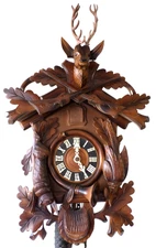 VERY NICE WORKING ANTIQUE GERMAN BLACK FOREST ALBERT SCHWAB HUNTER CUCKOO CLOCK!