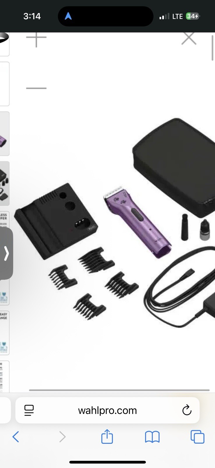 Wahl Arco Cordless Pet Clipper Kit Purple Cat Dog Horse Equine Large Animals