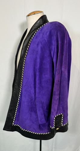 VTG Danier Canadian Made Royal Purple Blue Suede Leather Trim Jacket Coat Sz L - Picture 13 of 20