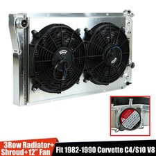 3 ROW ALUMINUM RADIATOR+FAN SHROUD FOR 82-02 CHEVY S10 BLAZER 84-90 CORVETTE V8