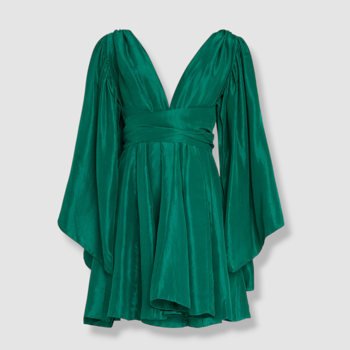 azeeza green dress $995 Women's Catriona Cape-Sleeve Silk Mini Size Medium PAGEANT GOWNS