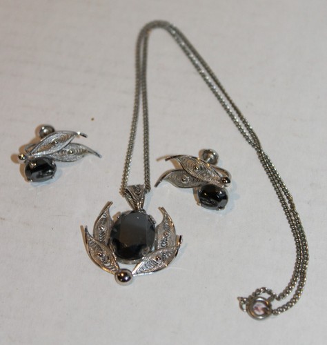 Vintage~HEMATITE~Necklace & Earring SET~Non Pierced~SCREW BACK~Handmade~STERLING - 第 2/10 張圖片