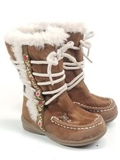 Carter&rsquo;s Kids Melissa Lace Comfy Fit Brown Moccasin Boots w Floral Trim Size 5M