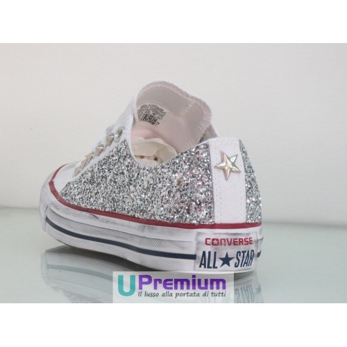 Converse All Star Glitter Basse Bianche Argento [Prodotto Personalizzato]  Scarpe | eBay