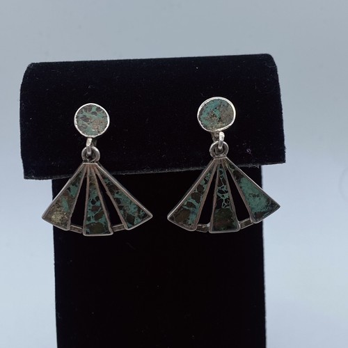 Vintage Taxco Mexiko Sterling zerkleinertes Inlay Schraubverschluss Ohrhänger signiert - Bild 1 von 2