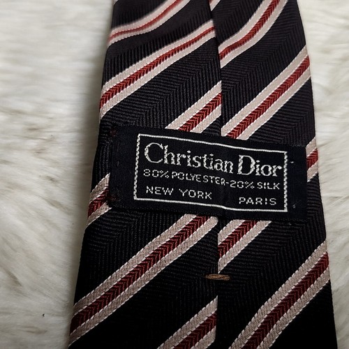 Christian Dior Mens Neck Tie Brown Striped Silk Blend - Picture 6 of 6
