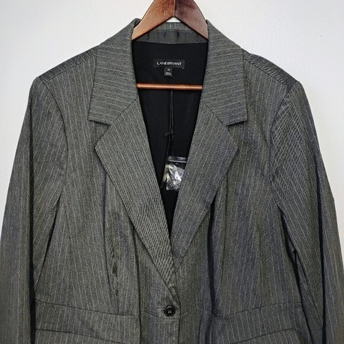 Lane Bryant Pinstriped Single Breasted Career Blazer Pleated Gray Plus Size 22 - Picture 3 of 13