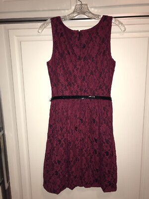 red lace belted dress Elegant Red Lace Short-sleeve Belted Button Dress