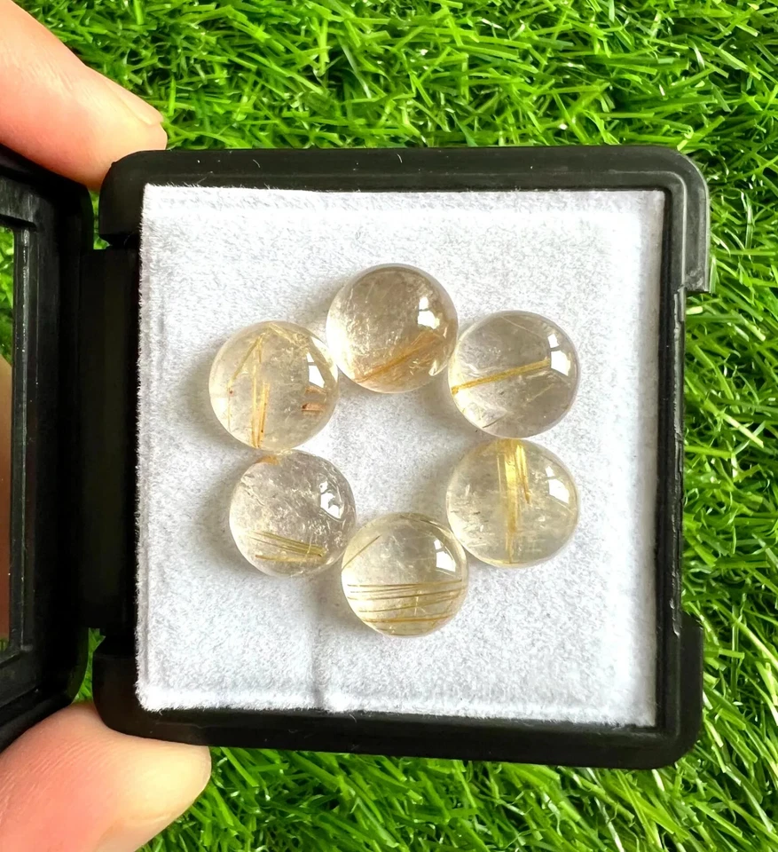 Natural Golden Rutilated Quartz 10MM Round Cabochon 10Pcs Loose Gemstone Lot. - Image 2 of 3