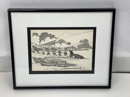 Croquis au crayon baleine esquimau inuit Bill Kitzmiller artiste Alaska 1986 - 9"x11"