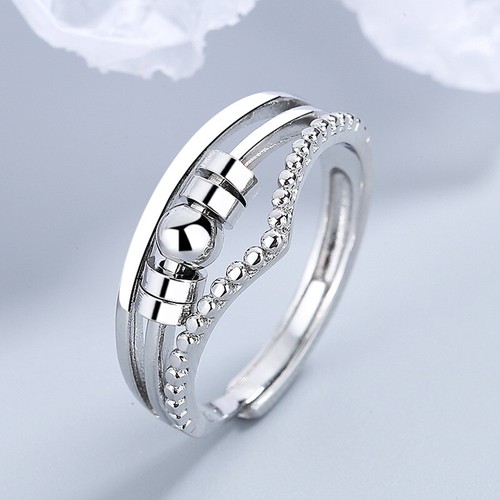 925 Sterling Silver Beads Spinner Adjustable Anxiety Ring Womens Jewellery Gifts - Picture 15 of 42