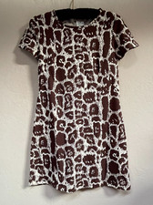 Dolce & Gabbana Ribbed Animal Print Short Sleeve Mini Dress 28/42 Brown Stretch