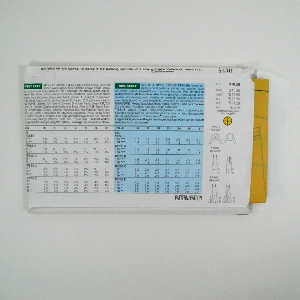 Butterick 3440 Misses Jacket Dress Pattern Sz 6-12 Uncut Shawl Collar Spagetti - Image 3 of 4