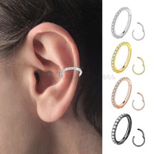 Elegant Pave CZ Hoop Piercing 8MM Round Titanium Steel Ear Septum Nose Ring 1pc