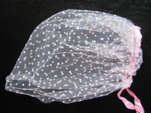 Vintage Netting Lace Day Cap Pink Flocking Pok A Dots - Imagen 2 de 5