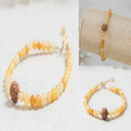 Brazalete Natural 6mm Amarillo Calcita 8mm Marrón Rudraksha Oro 14K Relleno - Imagen 6 de 7