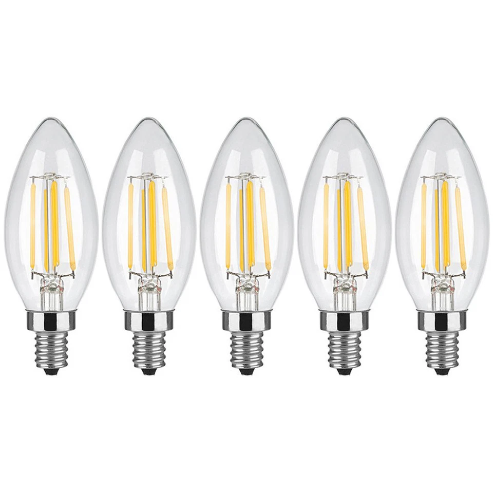 5pc LED Filament Bulb 4/6W Chandelier Bullet Replacement E12/E26 Warm/Cool White - Image 4 of 4