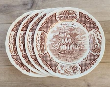 4 Dinner Plate - Fair Winds - Brown Alfred Meakin England Friendship of Salem UK