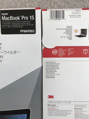 3M Black Privacy Filter Monitor Screen Protection 15" Apple MacBook Pro Anti - Afbeelding 2 van 2