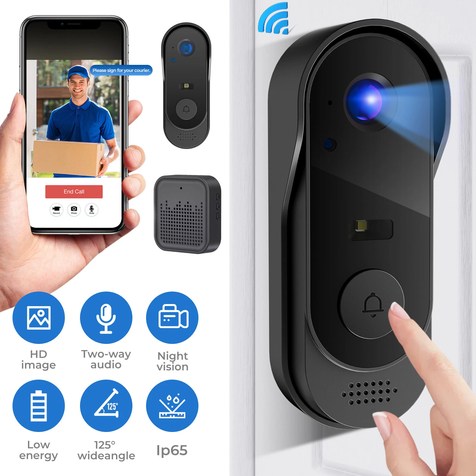 Smart WiFi Video Doorbell with Wireless Security Intercom and Chime-image