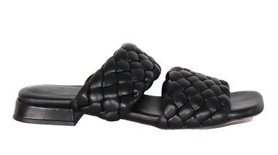 Gravity Pope Mara Bini Womens US10 Black Bright Woven Leather Slide Sandals $370