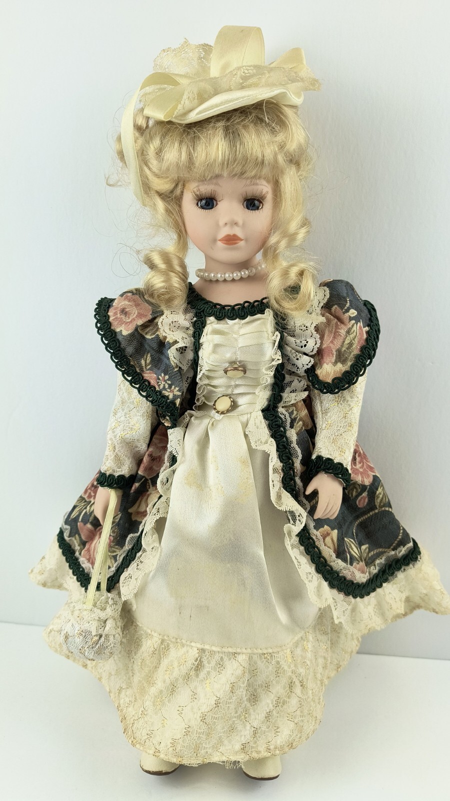 Vintage Unique Southern Porcelain Doll with Clothing Hat Bag Shoes
