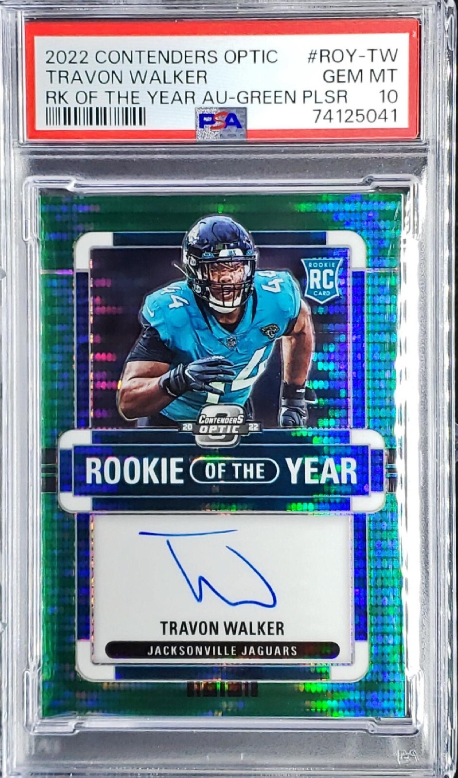 Travon Walker Panini Contenders Optic Rookie of the Year Contenders Autographs #ROYTW Green Pulsar
